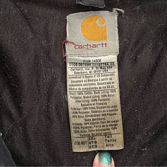 Vintage Carhartt Coat Jacket Distressed Duck Canvas Blue XXXL 3XL Tall 3XLT - Picture 4 of 8